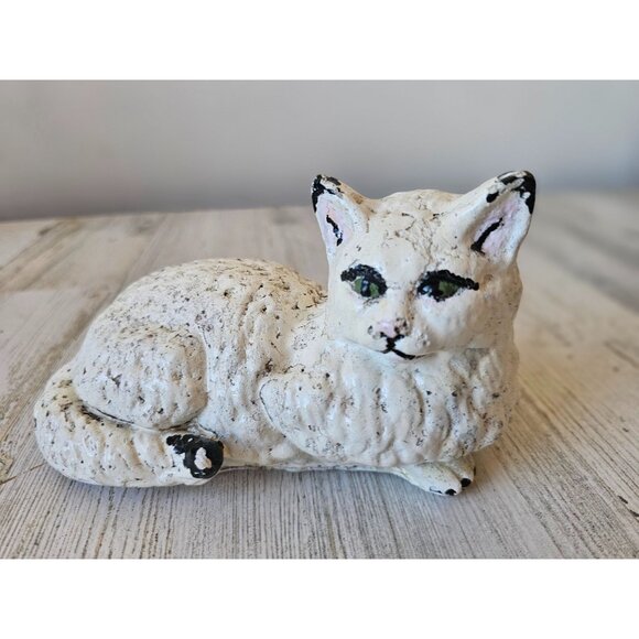 Vintage plaster tabby white cat kitten lifelike - Picture 1 of 8
